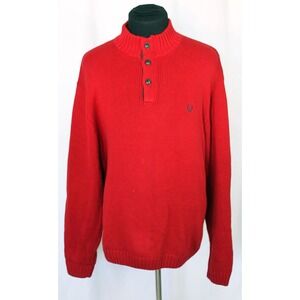 Chaps Ralph Lauren Red Knitted Sweater w/ Brown Elbow Patches Size XL